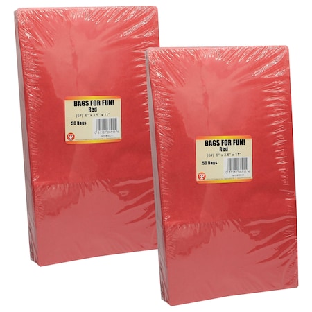 Hygloss Products Gusseted Paper Bags, Size No 6, Red, PK100 66511